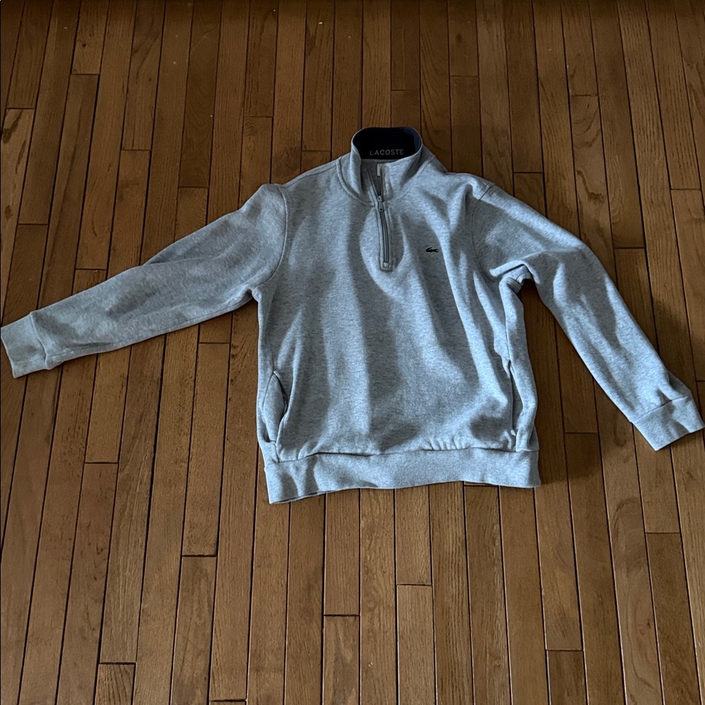 Lacoste Men's Light Gray Quarter Zip-Up Pullover Sweater - Size 6 (“large”) - Picture 3 of 6
